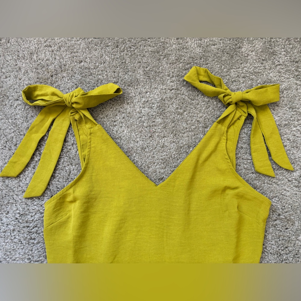 Monteau Los Angeles Tie Strap Mini Dress Size M Chartreuse A Line - Picture 3 of 10